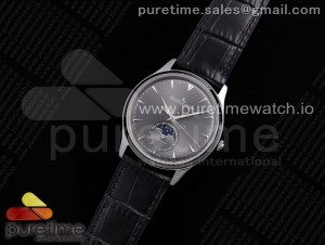 Master Ultra Thin Moon SS AZF 1:1 Best Edition Gray Dial on Black Leather Strap A925