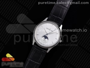 Master Ultra Thin Moon SS AZF 1:1 Best Edition White Dial on Black Leather Strap A925
