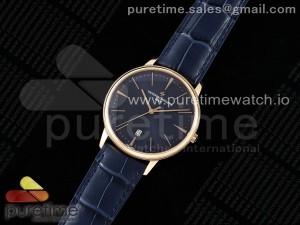 Patrimony Date RG PPF 1:1 Best Edition Blue Dial on Blue Leather Strap MIYOTA 9015