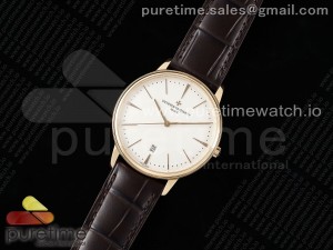 Patrimony Date RG PPF 1:1 Best Edition White Dial on Brown Leather Strap MIYOTA 9015
