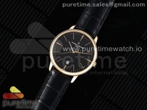 Patrimony Date RG PPF 1:1 Best Edition Black Dial on Black Leather Strap MIYOTA 9015