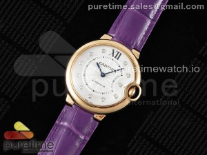 Ballon Bleu 36mm RG 3KF 1:1 Best Edition White Dial Diamonds Markers on Purple Leather Strap A076
