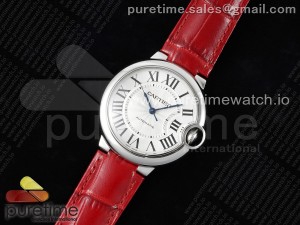 Ballon Bleu 36mm SS 3KF 1:1 Best Edition White Dial on Red Leather Strap A076