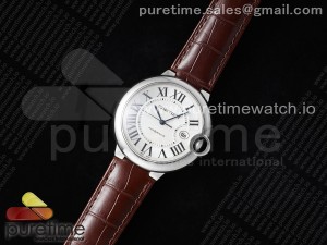 Ballon Bleu 42mm SS AF 1:1 Best Edition White Texture Dial on Brown Leather Strap A2824 V5