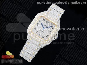 Santos 40mm Full Diamonds SS/YG TWF Best Edition Diamonds SS Arabic Dial on Bracelet MIYOTA 9015
