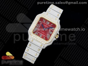 Santos 40mm Full Diamonds SS/YG TWF Best Edition Red Roman Dial on Bracelet MIYOTA 9015
