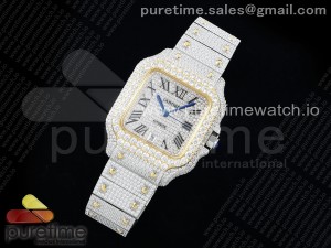 Santos 40mm Full Diamonds SS/YG TWF Best Edition Diamonds SS Roman Dial on Bracelet MIYOTA 9015