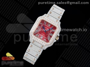 Santos 40mm Full Diamonds SS/RG TWF Best Edition Red Roman Dial on Bracelet MIYOTA 9015