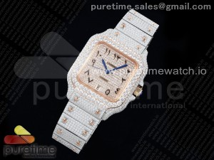 Santos 40mm Full Diamonds SS/RG TWF Best Edition RG Diamonds Arabic Dial on Bracelet MIYOTA 9015
