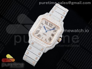 Santos 40mm Full Diamonds SS/RG TWF Best Edition RG Diamonds Roman Dial on Bracelet MIYOTA 9015