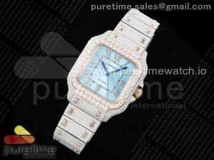Santos 40mm Full Diamonds SS/RG TWF Best Edition Blue Roman Dial on Bracelet MIYOTA 9015