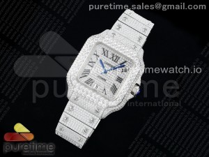 Santos 40mm Full Diamonds SS TWF Best Edition Diamonds Roman Dial on Bracelet MIYOTA 8215
