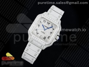 Santos 40mm Full Diamonds SS TWF Best Edition Diamonds Arabic Dial on Bracelet MIYOTA 8215