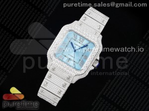 Santos 40mm Full Diamonds SS TWF Best Edition Blue Roman Dial on Bracelet MIYOTA 8215