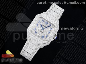 Santos 40mm Full Diamonds SS TWF Best Edition Diamonds Blue Arabic Dial on Bracelet MIYOTA 8215