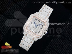 Santos 40mm Full Diamonds SS/RG TWF Best Edition SS Diamonds Arabic Dial on Bracelet MIYOTA 9015