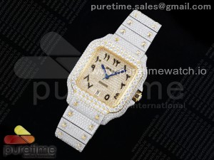Santos 40mm Full Diamonds SS/YG TWF Best Edition Diamonds YG Arabic Dial on Bracelet MIYOTA 9015