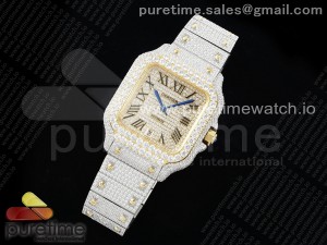 Santos 40mm Full Diamonds SS/YG TWF Best Edition Diamonds YG Roman Dial on Bracelet MIYOTA 9015