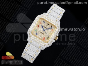 Santos 40mm Full Diamonds SS/YG TWF Best Edition Diamonds Colorful Arabic Dial on Bracelet MIYOTA 9015