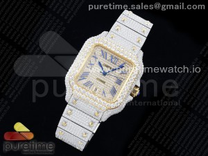 Santos 40mm Full Diamonds SS/YG TWF Best Edition Diamonds Blue Roman Dial on Bracelet MIYOTA 9015