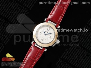 Pasha 30mm SS/RG AF 1:1 Best Edition White Textured Dial on Red Leather Strap Jaq Quartz