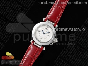 Pasha 30mm SS AF 1:1 Best Edition White Textured Dial on Red Leather Strap Jaq Quartz