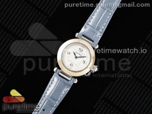 Pasha 30mm SS/RG AF 1:1 Best Edition White Textured Dial on Blue Leather Strap Jaq Quartz