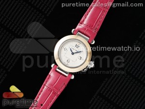 Pasha 30mm SS/RG AF 1:1 Best Edition White Textured Dial on Deep Pink Leather Strap Jaq Quartz