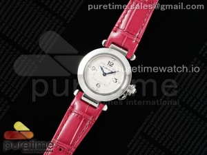 Pasha 30mm SS AF 1:1 Best Edition White Textured Dial on Deep Pink Leather Strap Jaq Quartz