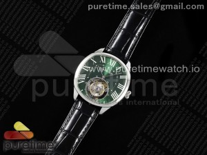 Drive De Cartier Flying Tourbillon SS RMS Best Edition Green Dial on Black Leather Strap