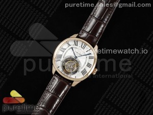 Drive De Cartier Flying Tourbillon RG RMS Best Edition White Dial on Brown Leather Strap