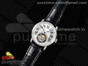 Rotonde de Cartier Flying Tourbillon SS RMS Best Edition Silver Dial on Black Leather Strap