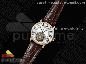 Rotonde de Cartier Flying Tourbillon RG RMS Best Edition White Roman Dial on Brown Leather Strap