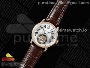 Rotonde de Cartier Flying Tourbillon RG RMS Best Edition Silver Dial on Brown Leather Strap