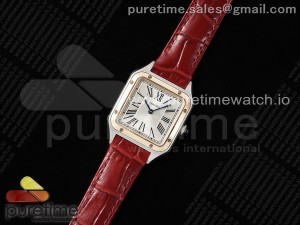 Santos Dumont 27.5mm SS/RG AF 1:1 Best Edition Silver Dial on Red Croco Strap A157