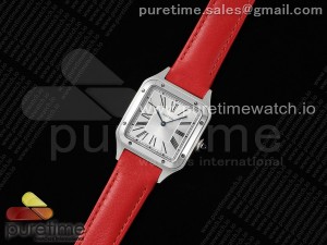 Santos Dumont 31.4mm SS AF 1:1 Best Edition Silver Dial on Red Leather Strap A157