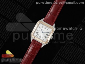 Santos Dumont 31.4mm SS/RG AF 1:1 Best Edition Silver Dial on Red Croco Strap A157