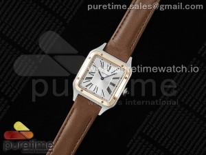 Santos Dumont 31.4mm SS/RG AF 1:1 Best Edition Silver Dial on Brown Leather Strap A157