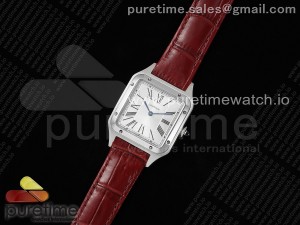 Santos Dumont 31.4mm SS AF 1:1 Best Edition Silver Dial on Red Croco Strap A157