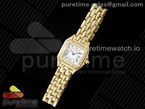 Panthère Ladies 22mm YG AF 1:1 Best Edition White Dial Diamonds Bezel on YG Bracelet Ronda Quartz