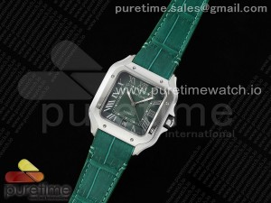 Santos de Cartier 35mm SS AF 1:1 Best Edition Green Dial on Green Leather Strap MIYOTA 9015