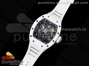 RM055 White Ceramic BBR Best Edition Skeleton Dial on White Rubber Strap Clone RMUL2