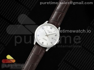 Record 40mm SS AF 1:1 Best Edition Silver Dial on Brown Leather Strap A2892