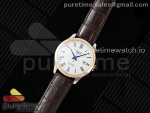 Record 40mm SS/RG AF 1:1 Best Edition White Dial on Brown Leather Strap A2892