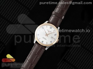 Record 40mm SS/RG AF 1:1 Best Edition Silver Dial on Brown Leather Strap A2892