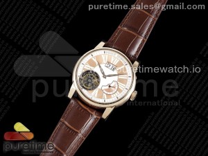 Hommage Flying Tourbillon RG JBF Best Edition White/RG Dial on Brown Leather Strap