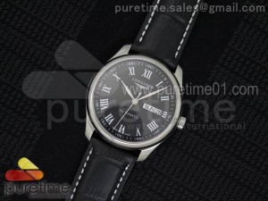 Master Day Date SS White Textured Dial on Black Leather Strap A2836