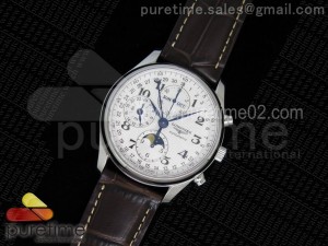 Master Moonphase Chronograph SS 40mm White Textured Dial on Black Leather Strap A7751