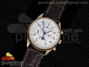 Master Moonphase Chronograph RG 40mm White Textured Dial on Brown Leather Strap A7751