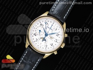 Master Moonphase Chronograph YG GSF 1:1 Best Edition White Dial on Black Leather Strap A7751